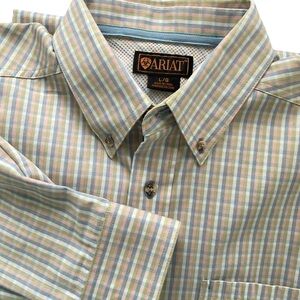Ariat Western Pro Long Sleeve Pastel Checked Button Down Men’s Shirt Large New